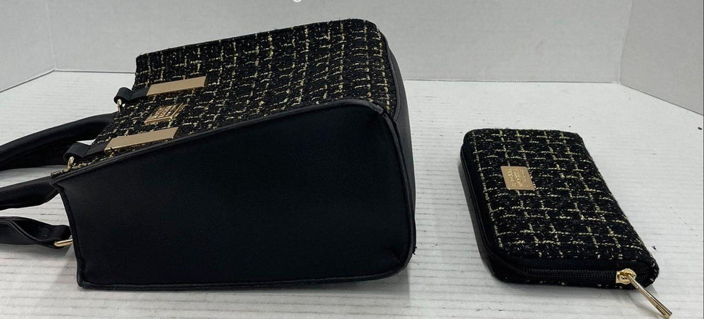 3 (REVISE LISTING - Fixed) Badgley Mischka Women's Black Gold Tweed Handbag & Wallet Set
