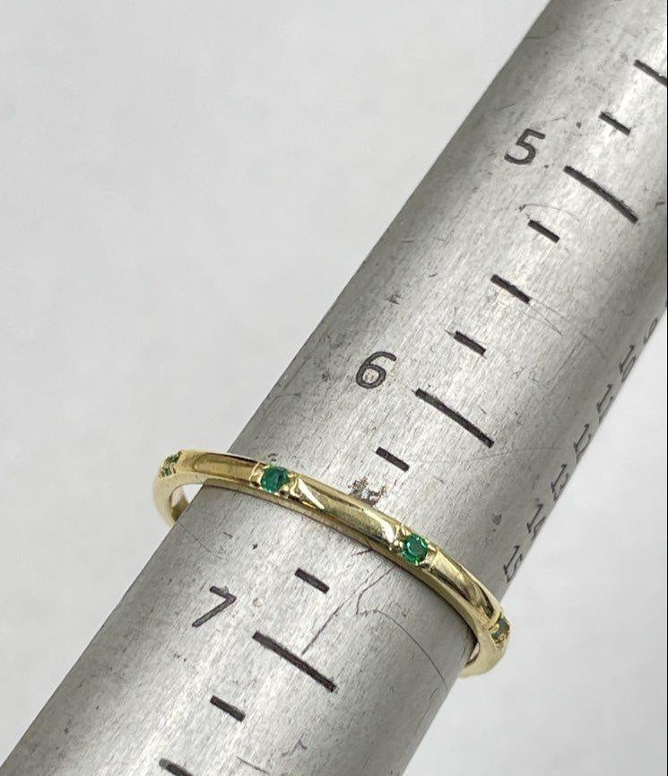 925 Silver Gold Tone Green Glass Eternity Band Ring Size 6.5 .96g