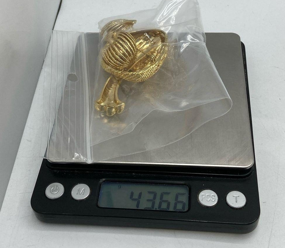 Gold-tone textured morel mushroom brooch and matching clip-on earrings, view 4