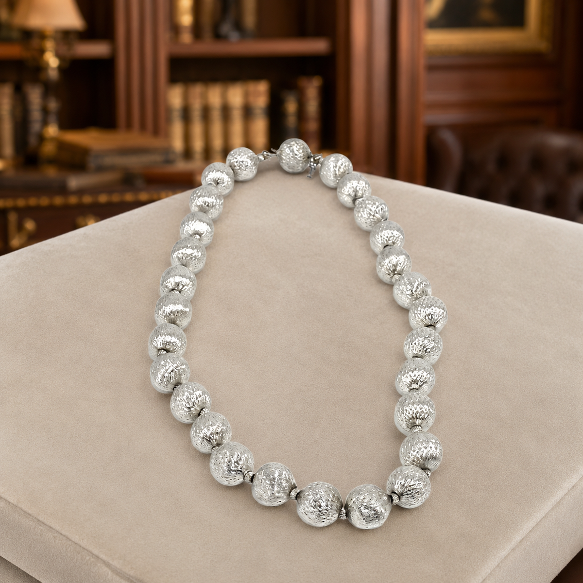 Trifari Silver Tone Ball Bead Necklace, 45.7g