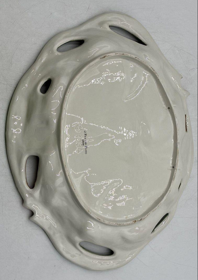 Fitz and Floyd oval ceramic serving platter with colorful tulips and green botanical detail, view 3