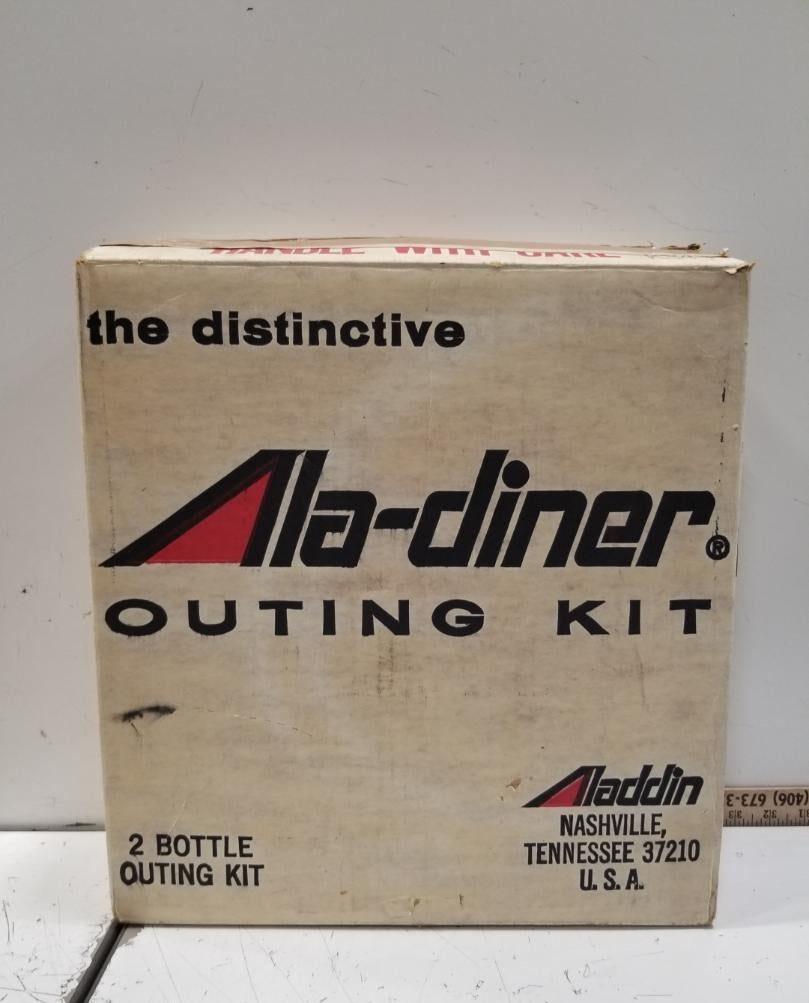 Ala-diner Outing Kit with red plaid handled carrier, red food box and bottle pieces in original box, view 6