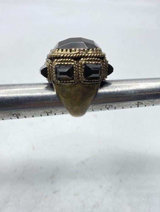 Antiqued dark-finish statement ring set with glass stones, view 4