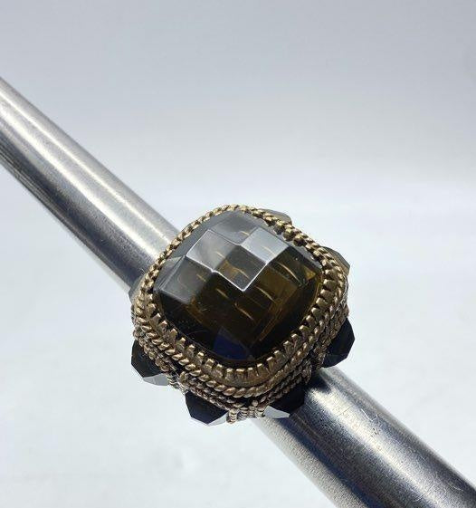 Antiqued dark-finish statement ring set with glass stones, view 6