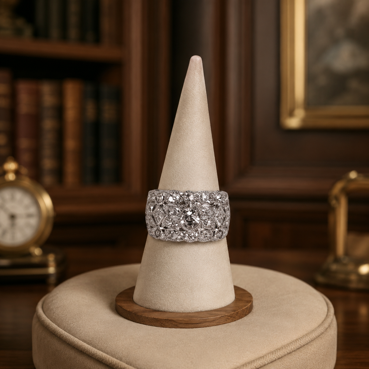 Silver-tone chunky ring with cubic zirconia accents