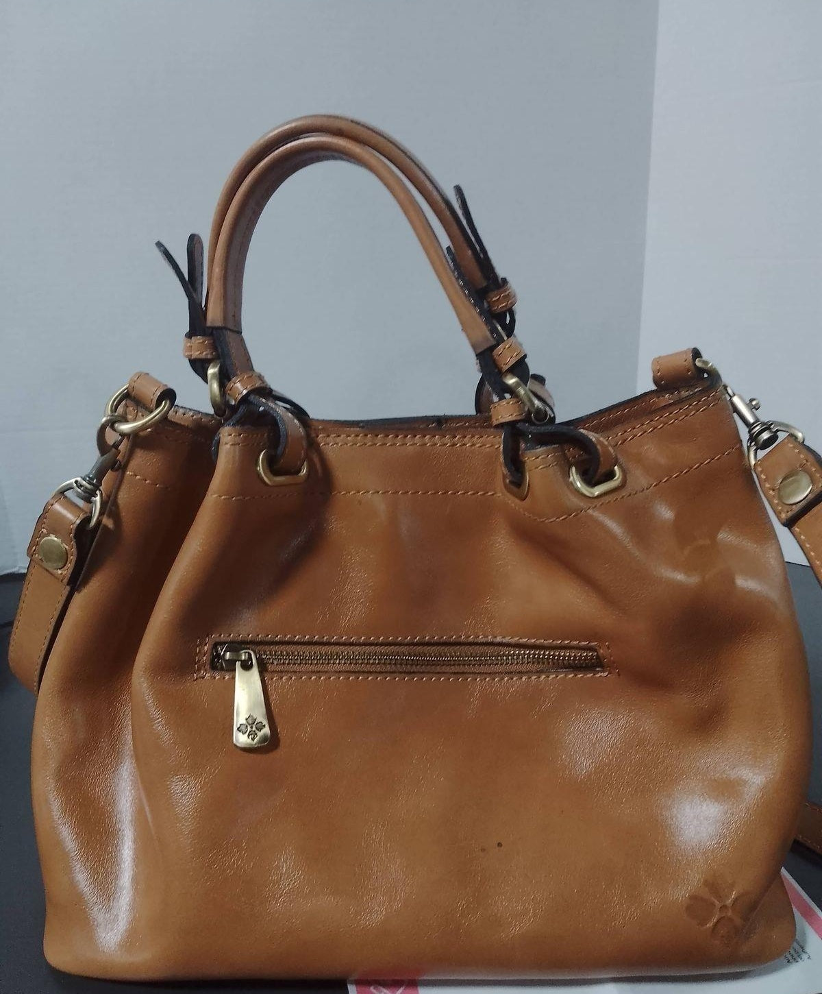 Patricia Nash tan basket weave satchel with top handles, view 4
