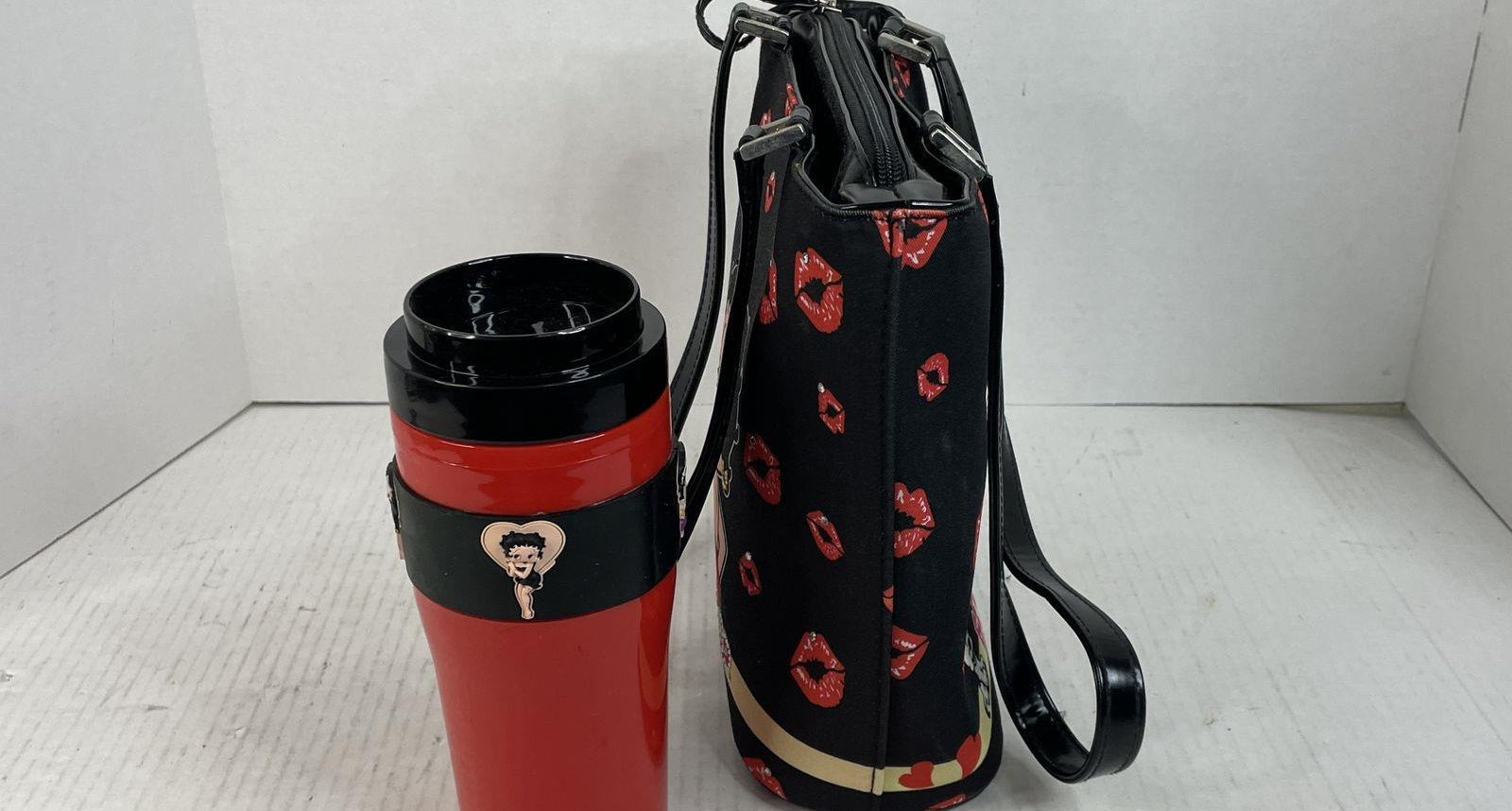 (fixed) Red Black Vintage Thermos Betty Boop Shoulder Bag Bundle Lot