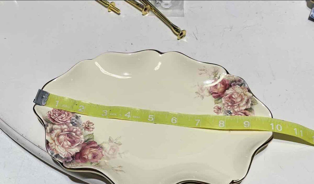 Fanquare 3 Tier Porcelain Serving Stand Floral Plates with Gold Hardware