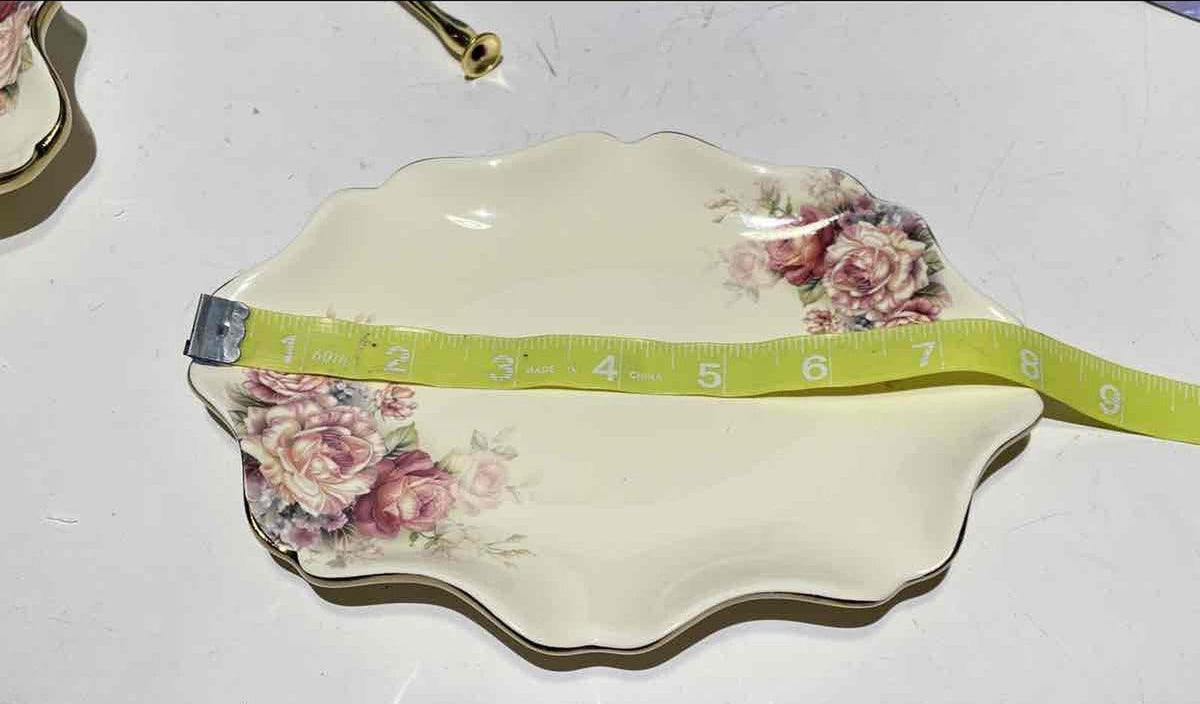 Fanquare 3 Tier Porcelain Serving Stand Floral Plates with Gold Hardware