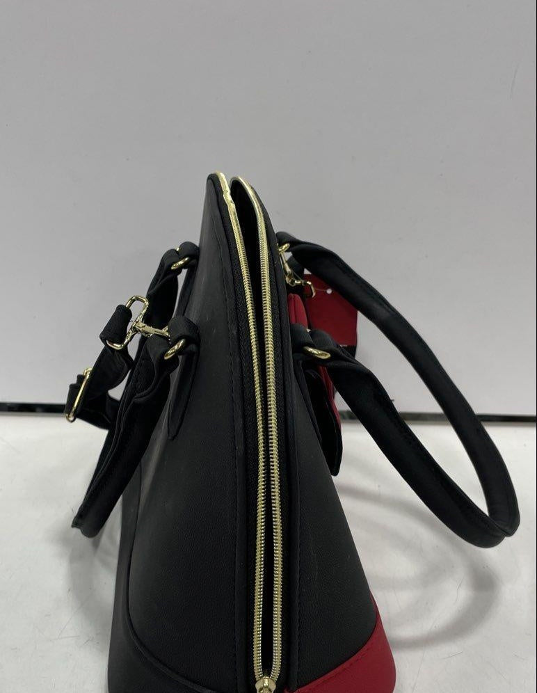 Black and red Mickey Mouse satchel with top handles and detachable strap, view 4