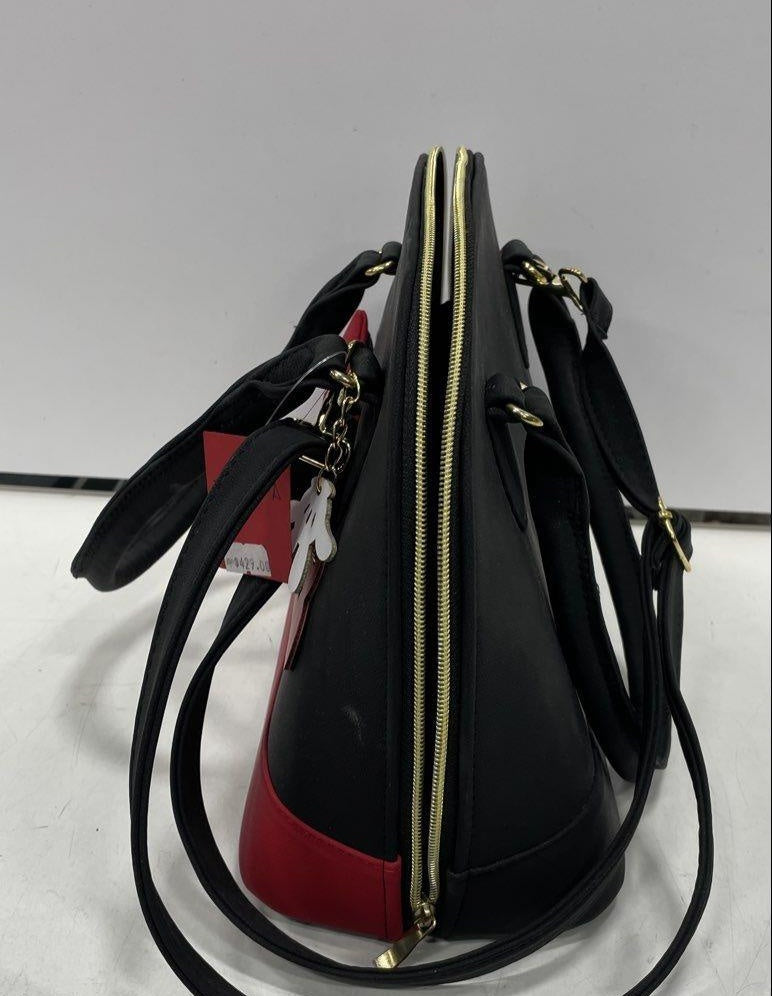 Black and red Mickey Mouse satchel with top handles and detachable strap, view 6