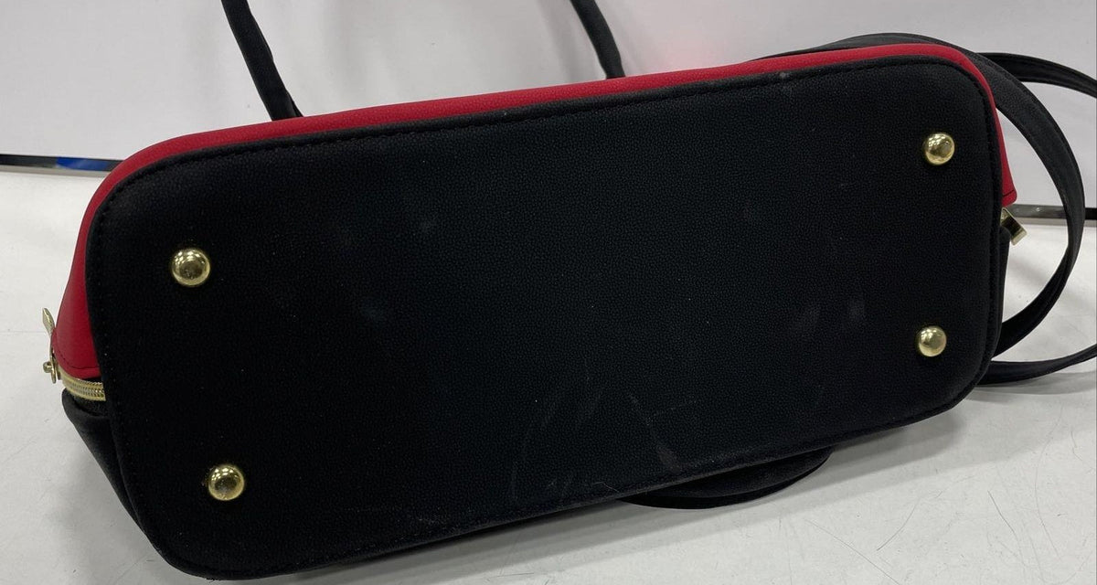 Black and red Mickey Mouse satchel with top handles and detachable strap, view 8