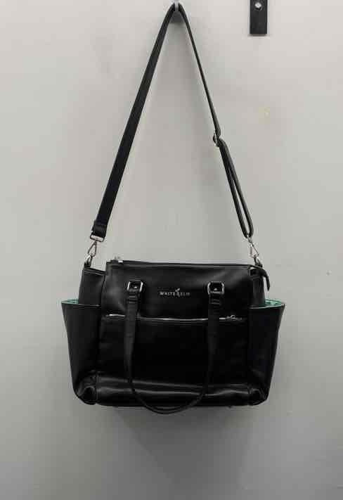 Black vegan leather structured tote bag, view 5