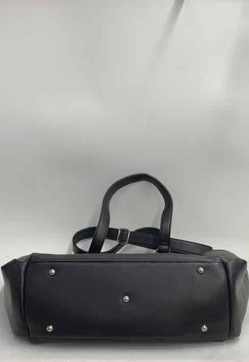 Black vegan leather structured tote bag, view 6