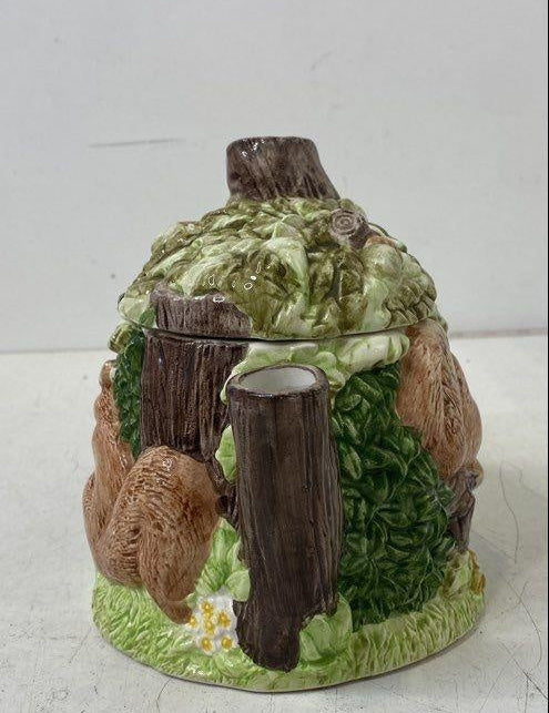 Ceramic teapot with woodland scene of trees and squirrels, view 7