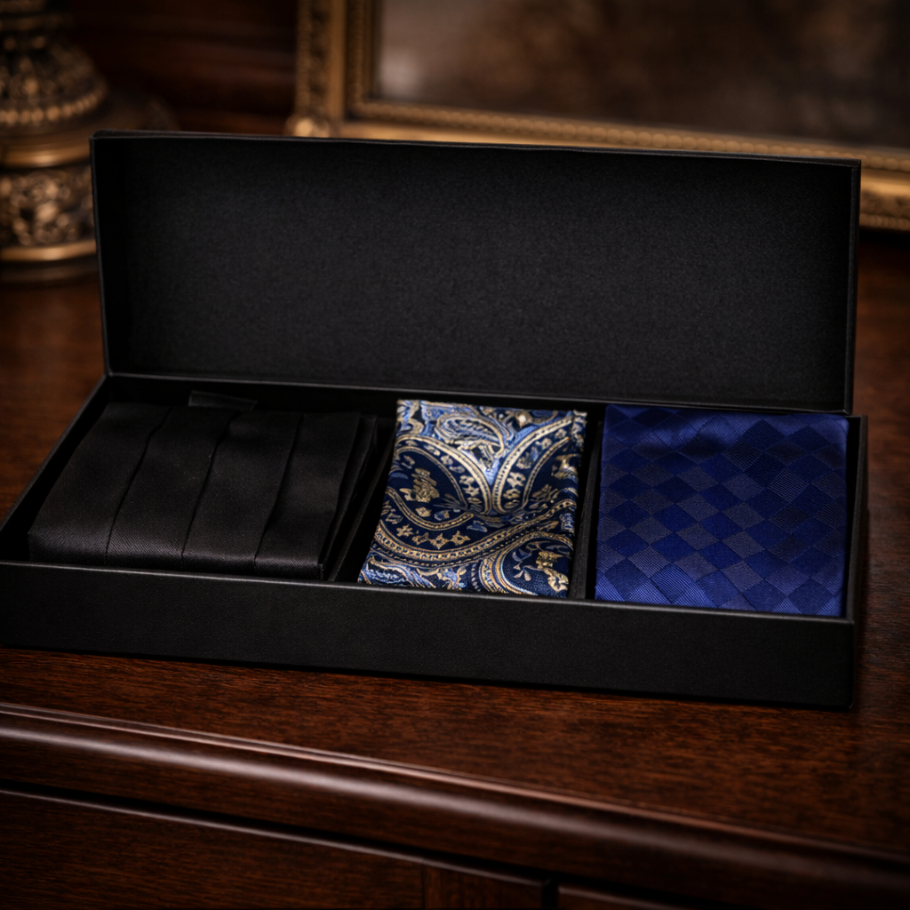 Hanger Platinum Men's Formal Wear Accessory Kit Tie Cummerbund Pocket Square Set Blue