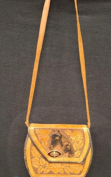 Vintage Unbranded Hand-Tooled Leather Horse Crossbody Bag