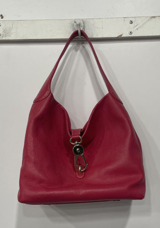 Vintage Dooney & Bourke Raspberry Red Pebbled Leather Hobo Bag | Gold ...