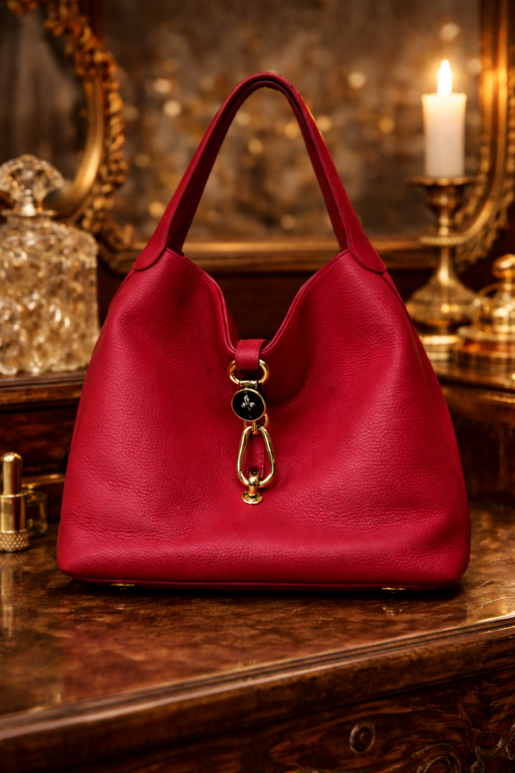 Vintage Dooney & Bourke Raspberry Red Pebbled Leather Hobo Bag | Gold ...
