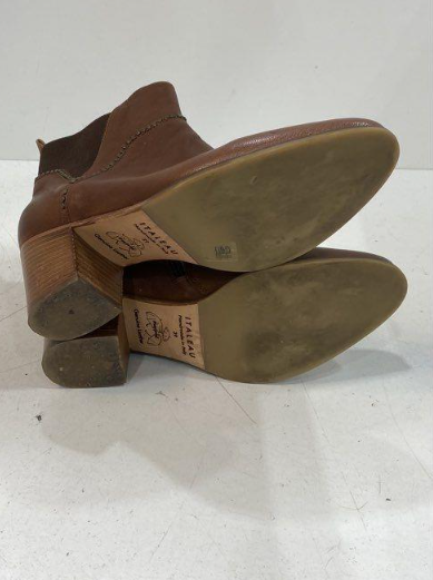 Italian Leather Ankle Booties Brown Heeled Side Zip Boots Women’s Size 8.5 (EU 39) Italeau