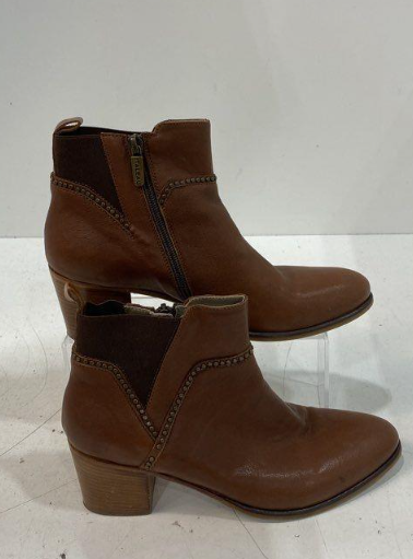 Italian Leather Ankle Booties Brown Heeled Side Zip Boots Women’s Size 8.5 (EU 39) Italeau