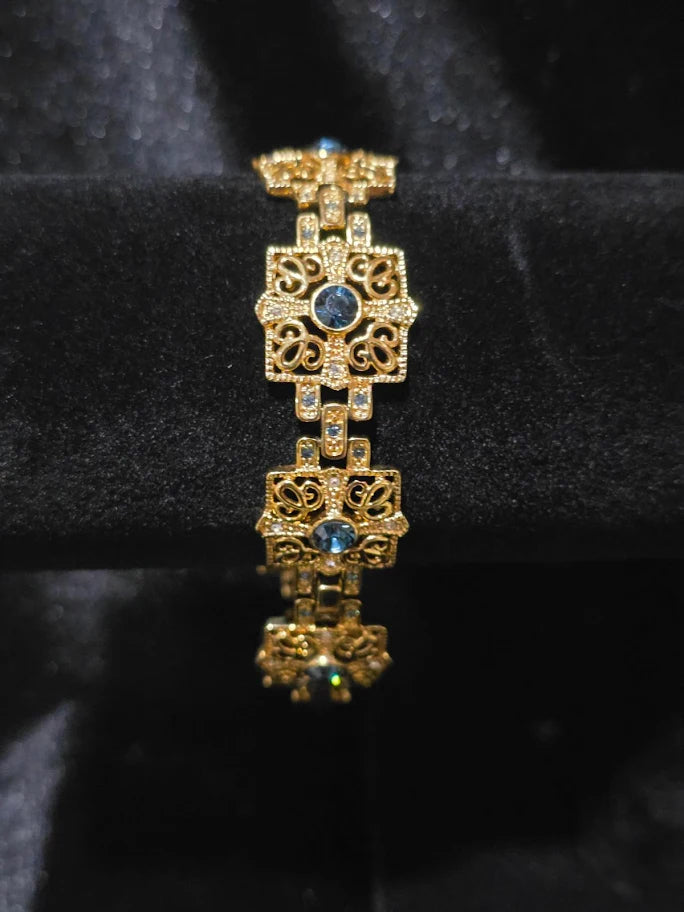 Camrose and Kross JBK Gold-Tone Bracelet with Blue Stones | Signed Vintage Couture Jewelry