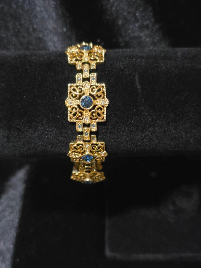 Camrose and Kross JBK Gold-Tone Bracelet with Blue Stones | Signed Vintage Couture Jewelry