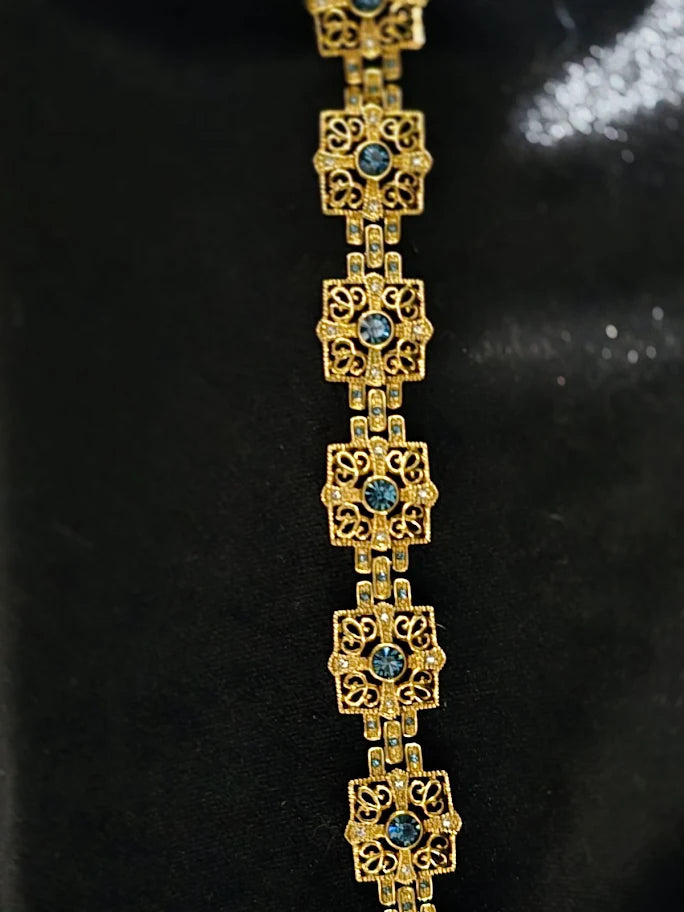 Camrose and Kross JBK Gold-Tone Bracelet with Blue Stones | Signed Vintage Couture Jewelry