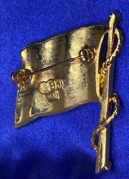 Vintage JBK American Flag Brooch | Camrose & Kross Patriotic Crystal Enamel Pin