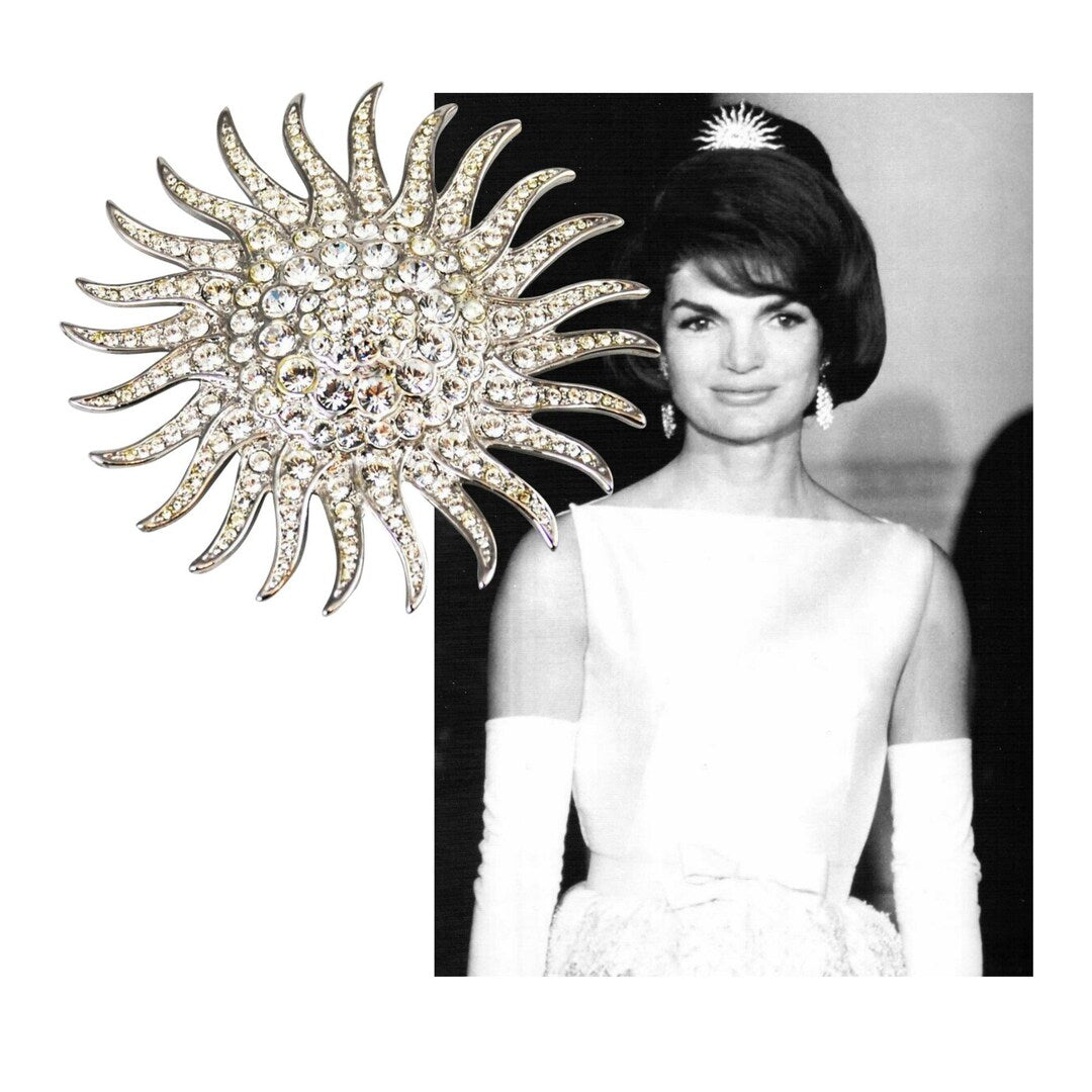 Camrose & Kross Crystal Sunburst Brooch with Box, Jacqueline Kennedy Collection Statement Pin