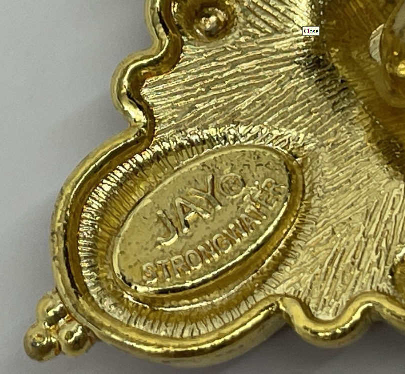 Vintage Jay Strongwater Gold-Tone Jeweled Maltese Cross Pendant / Scarf Slide | Signed Statement Jewelry