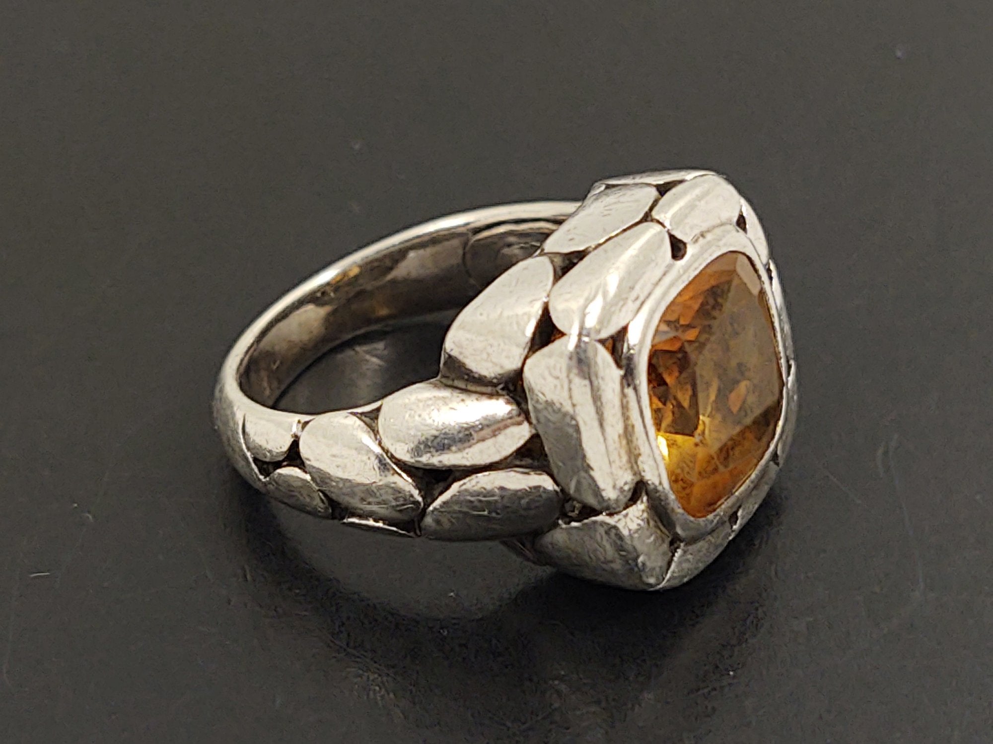 John Hardy Sterling Silver Citrine Batu Kali Pebble Ring – Designer Statement Ring
