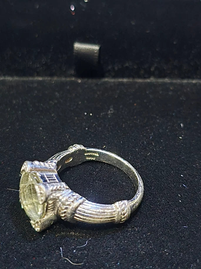 Judith Ripka Sterling Silver Prasiolite Statement Ring with Textured Band, Designer Gemstone Ring