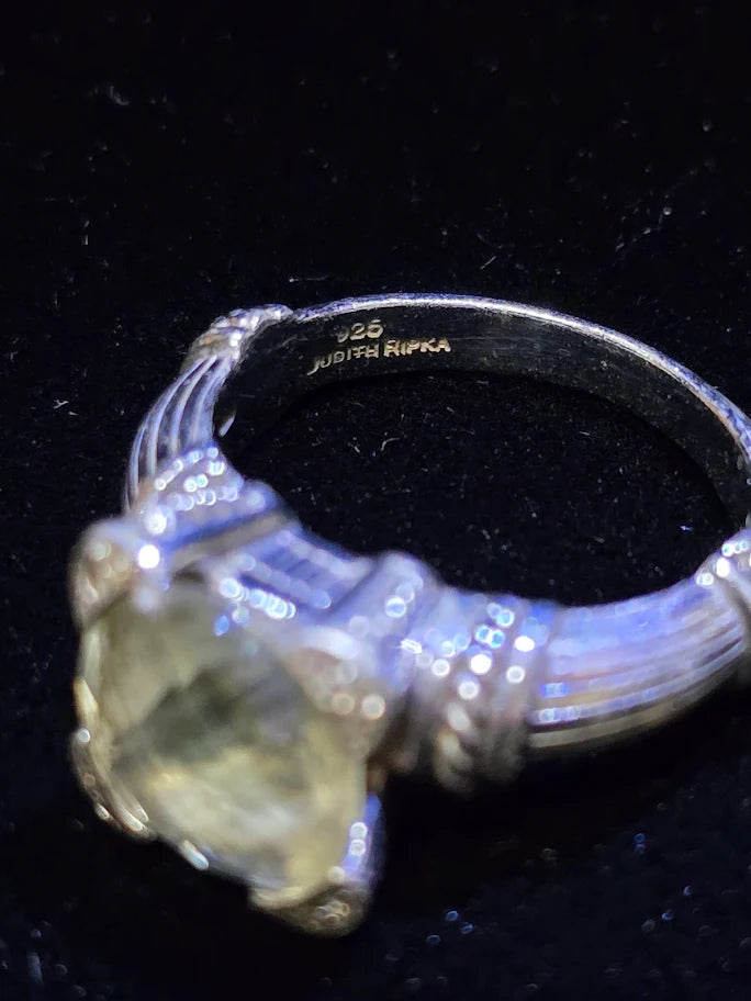 Judith Ripka Sterling Silver Prasiolite Statement Ring with Textured Band, Designer Gemstone Ring