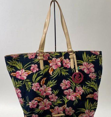 Juicy Couture Floral Tote Bag Multicolor Print With Gold Tone Shoulder Straps