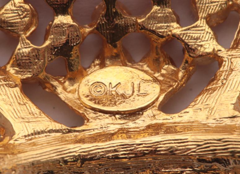 Vintage Kenneth J. Lane Multicolor Crown Brooch with Crystal & Cabochon Stones