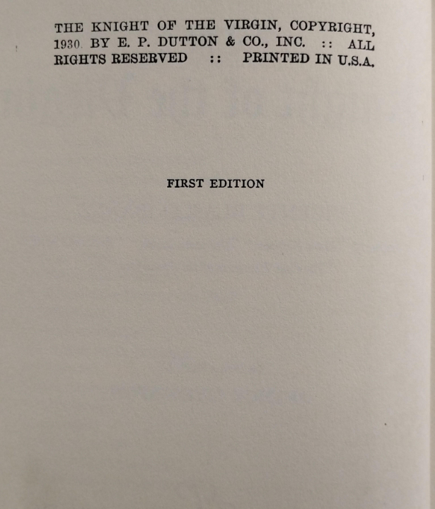 The Knight of the Virgin by Vicente Blasco Ibanez, 1930 E. P. Dutton first edition hardcover, view 6