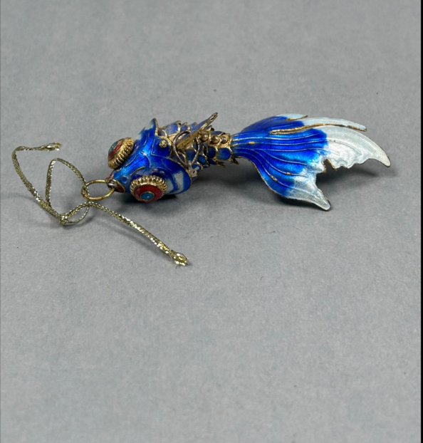 Vintage Articulated Blue Enamel Koi Fish Pendant – Symbolic Lucky Fish Design