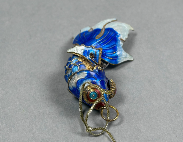 Vintage Articulated Blue Enamel Koi Fish Pendant – Symbolic Lucky Fish Design