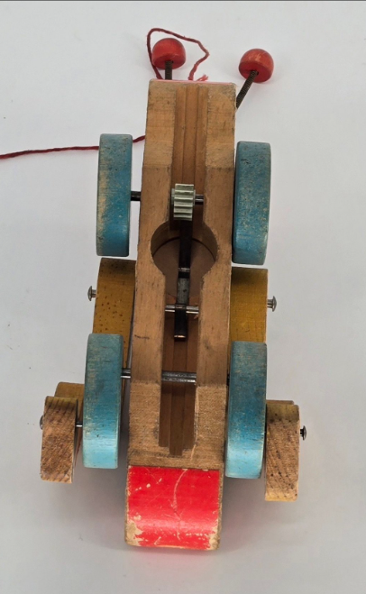 Fisher-Price “Kris Kricket” Pull Toy No. 2528 — Mid-Century Wooden Mechanical Grasshopper