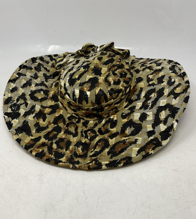 Vintage Sonni San Francisco Leopard Print Wide Brim Hat with Bow – Gold Black Statement Hat