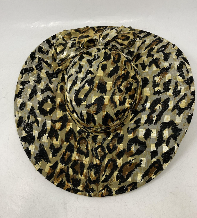 Vintage Sonni San Francisco Leopard Print Wide Brim Hat with Bow – Gold Black Statement Hat