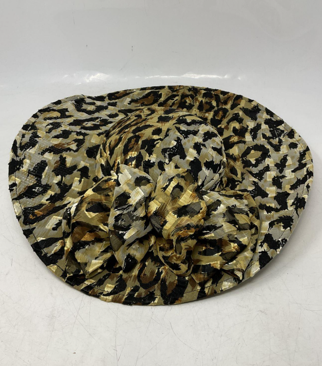 Vintage Sonni San Francisco Leopard Print Wide Brim Hat with Bow – Gold Black Statement Hat