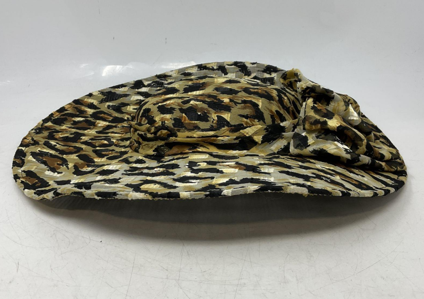 Vintage Sonni San Francisco Leopard Print Wide Brim Hat with Bow – Gold Black Statement Hat