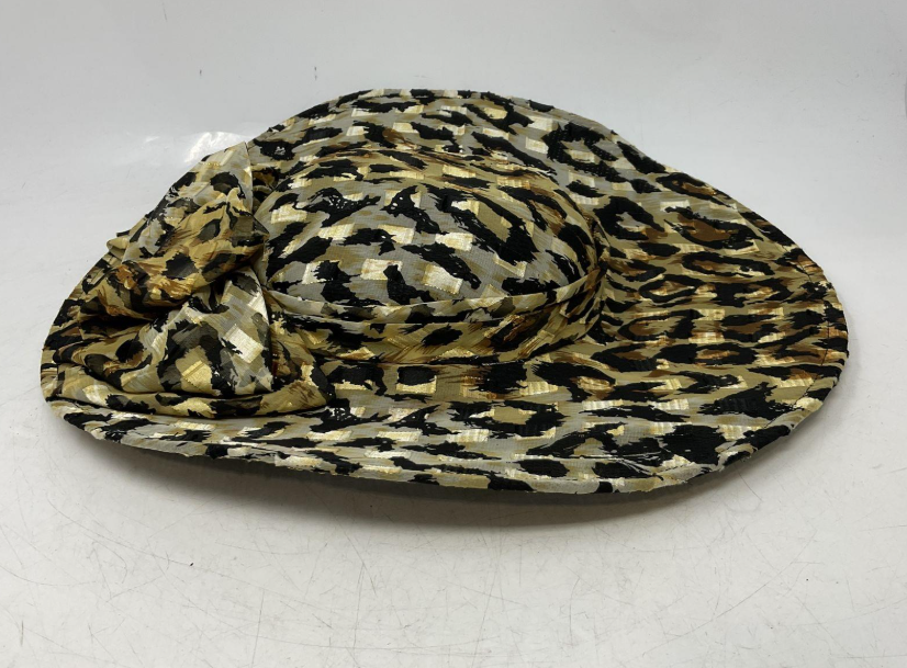 Vintage Sonni San Francisco Leopard Print Wide Brim Hat with Bow – Gold Black Statement Hat