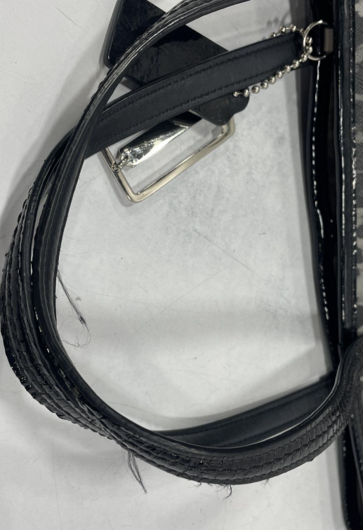 Coach Leopard Print Shoulder Tote Bag Black Gray Patent Trim w/ Strap