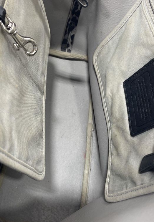 Coach Leopard Print Shoulder Tote Bag Black Gray Patent Trim w/ Strap