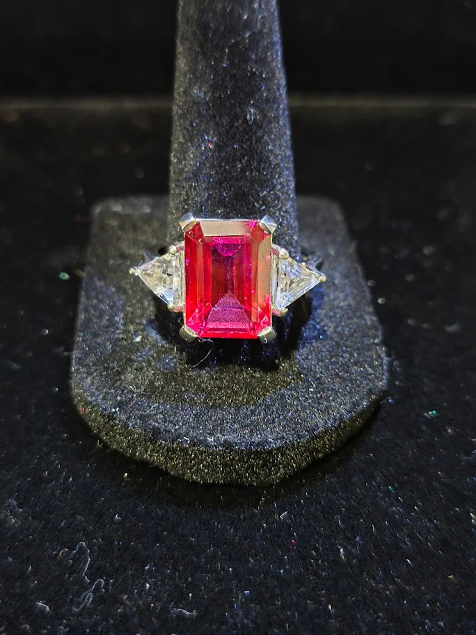 Bold Emerald-Cut Ruby & White Topaz Statement Ring