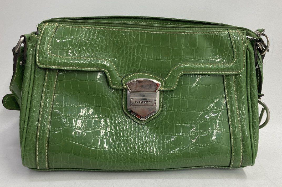 Vintage Liz Claiborne Green Faux Croc Embossed Shoulder Bag with Silver Hardware | Retro Y2K Handbag