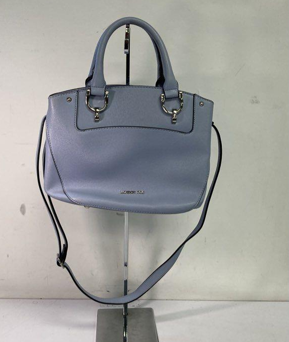 London Fog light blue full grain leather satchel with top handles, view 5